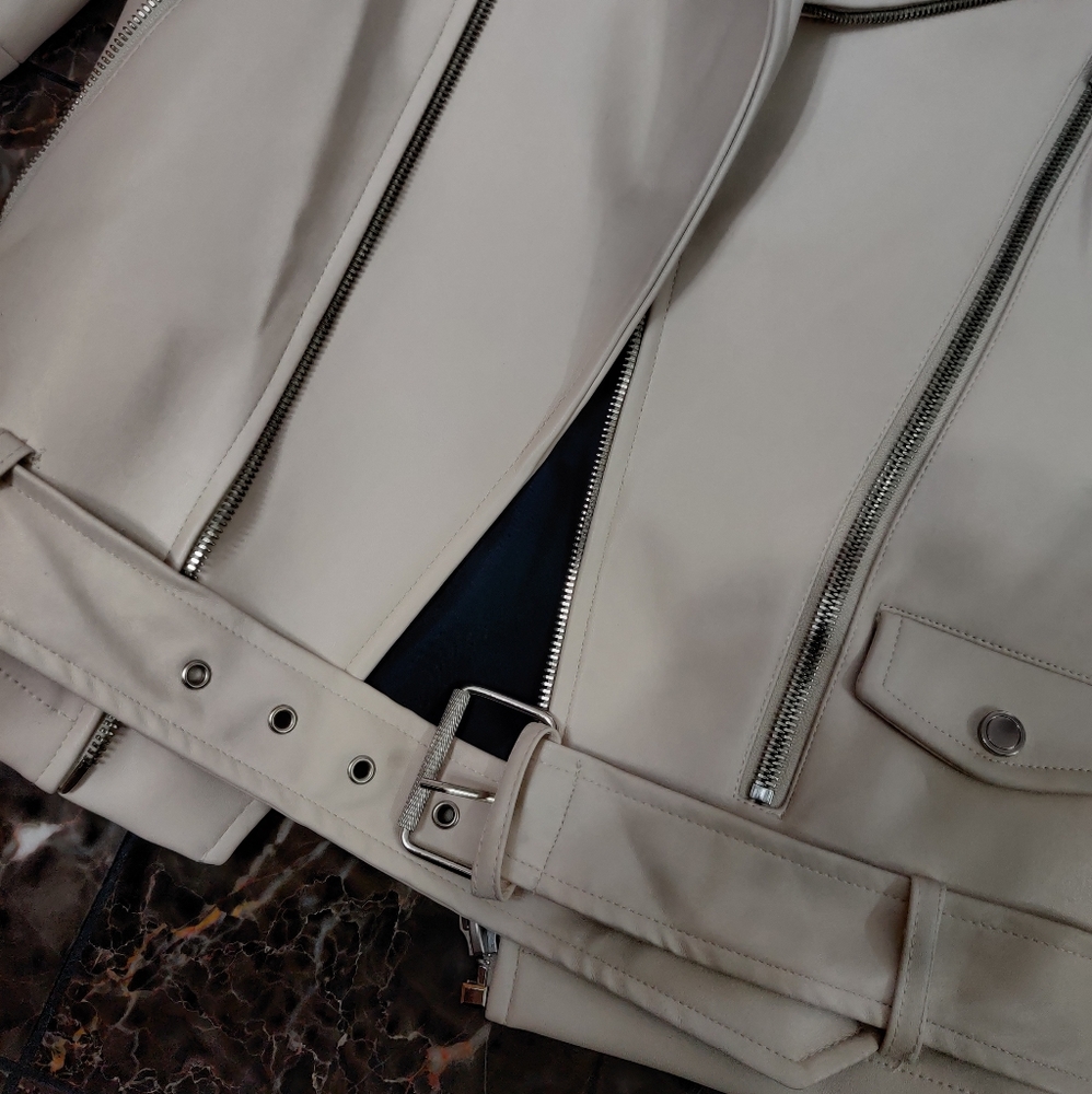 Zara White Biker Moto Faux Leather Jacket - Picture 3 of 6